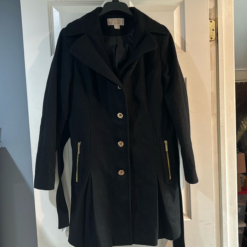 Michael Kors 10 black Gold buttons peacoat warm winter heavy duty